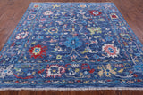 Blue Square Turkish Oushak Handmade Wool Rug - 8' 10" X 8' 11" - Golden Nile