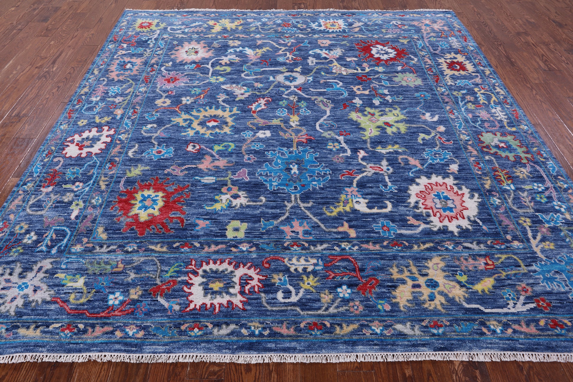 Blue Square Turkish Oushak Handmade Wool Rug - 8' 10" X 8' 11" - Golden Nile