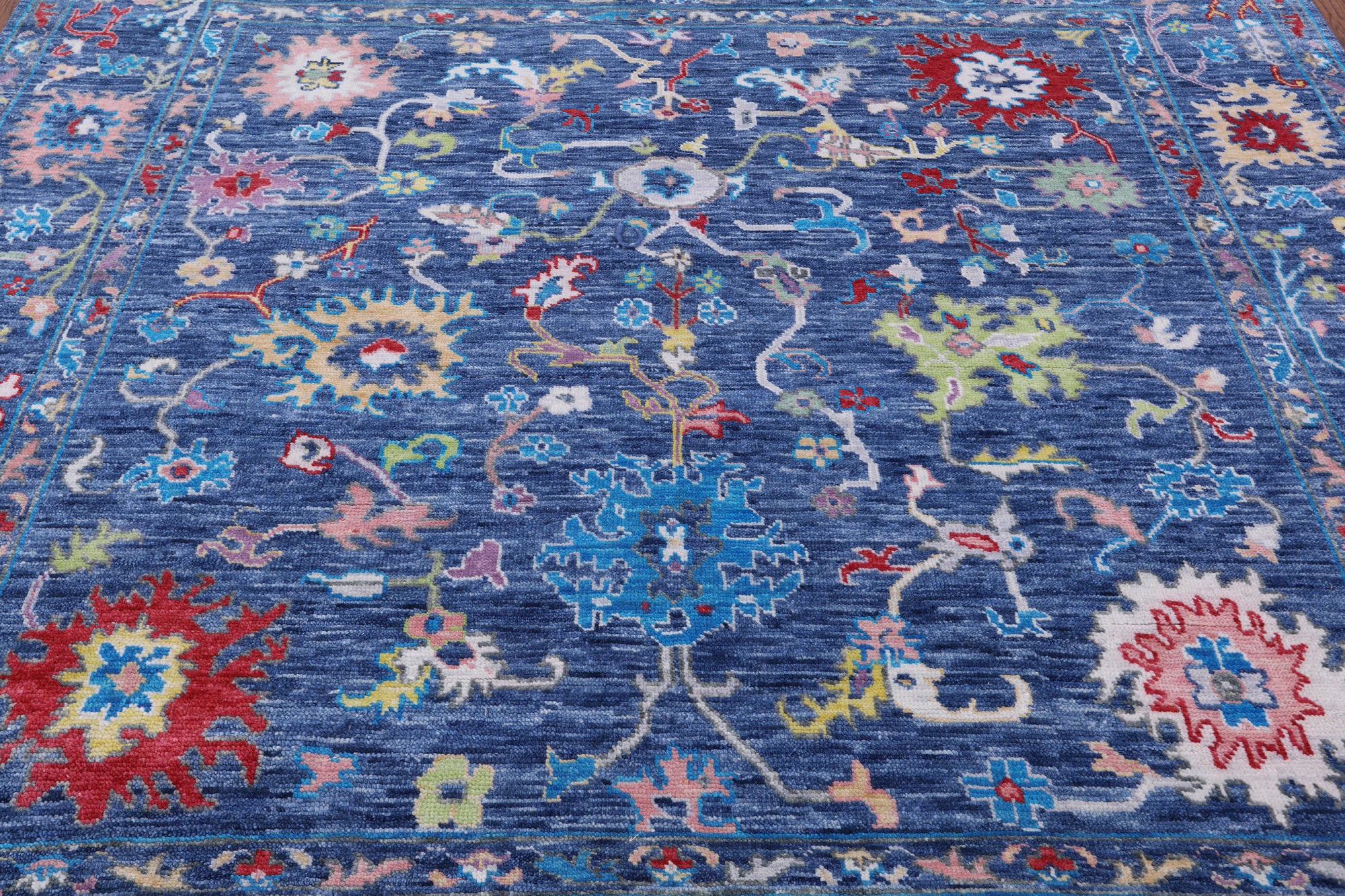 Blue Square Turkish Oushak Handmade Wool Rug - 8' 10" X 8' 11" - Golden Nile
