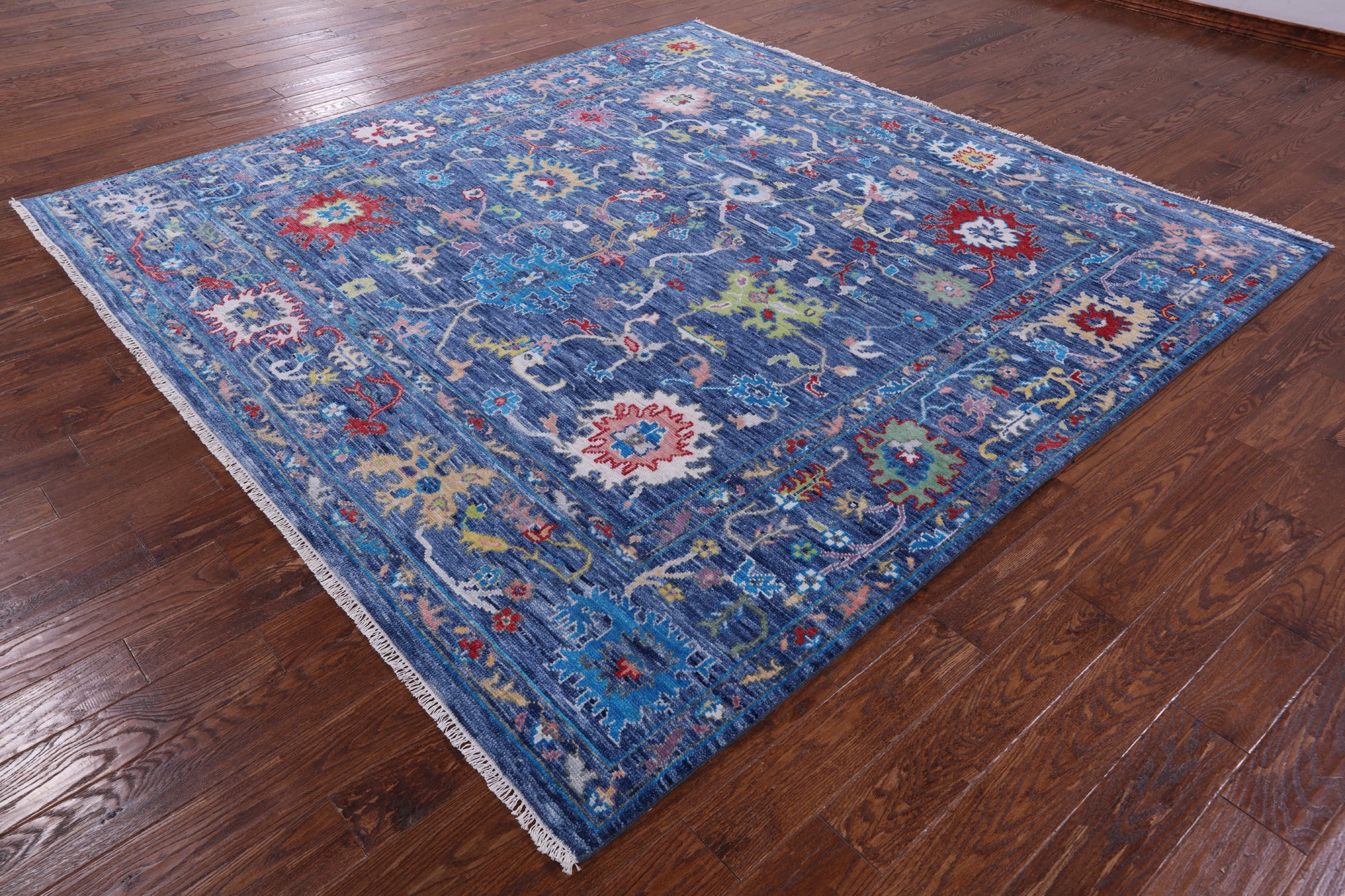 Blue Square Turkish Oushak Handmade Wool Rug - 8' 10" X 8' 11" - Golden Nile