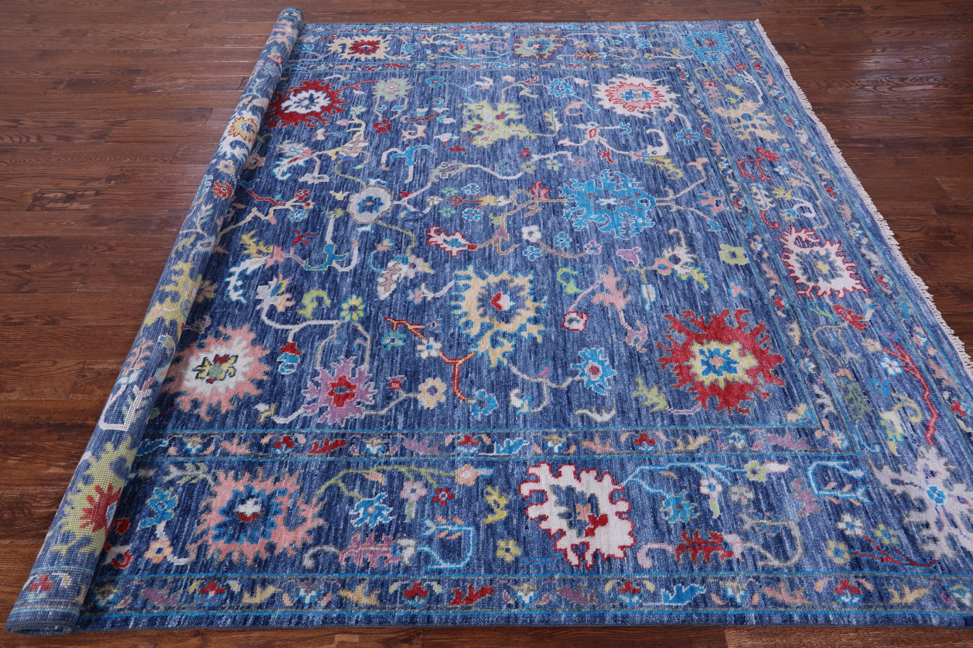 Blue Square Turkish Oushak Handmade Wool Rug - 8' 10" X 8' 11" - Golden Nile