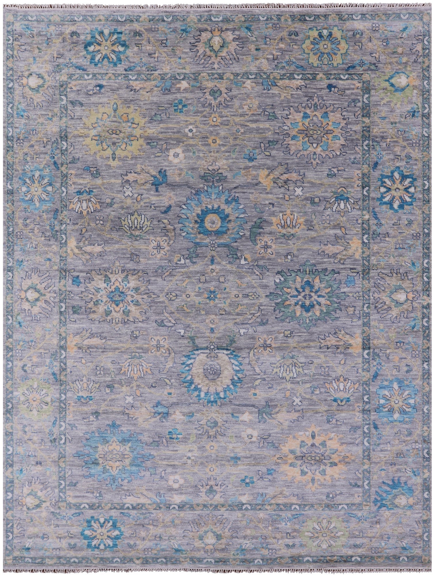 Grey Turkish Oushak Hand Knotted Wool Rug - 8' 11" X 11' 1" - Golden Nile