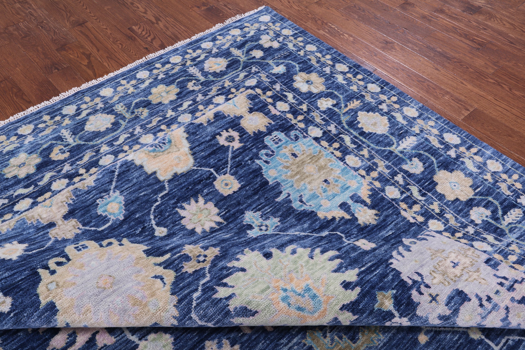 Blue Turkish Oushak Handmade Wool Rug - 10' 4" X 13' 11" - Golden Nile