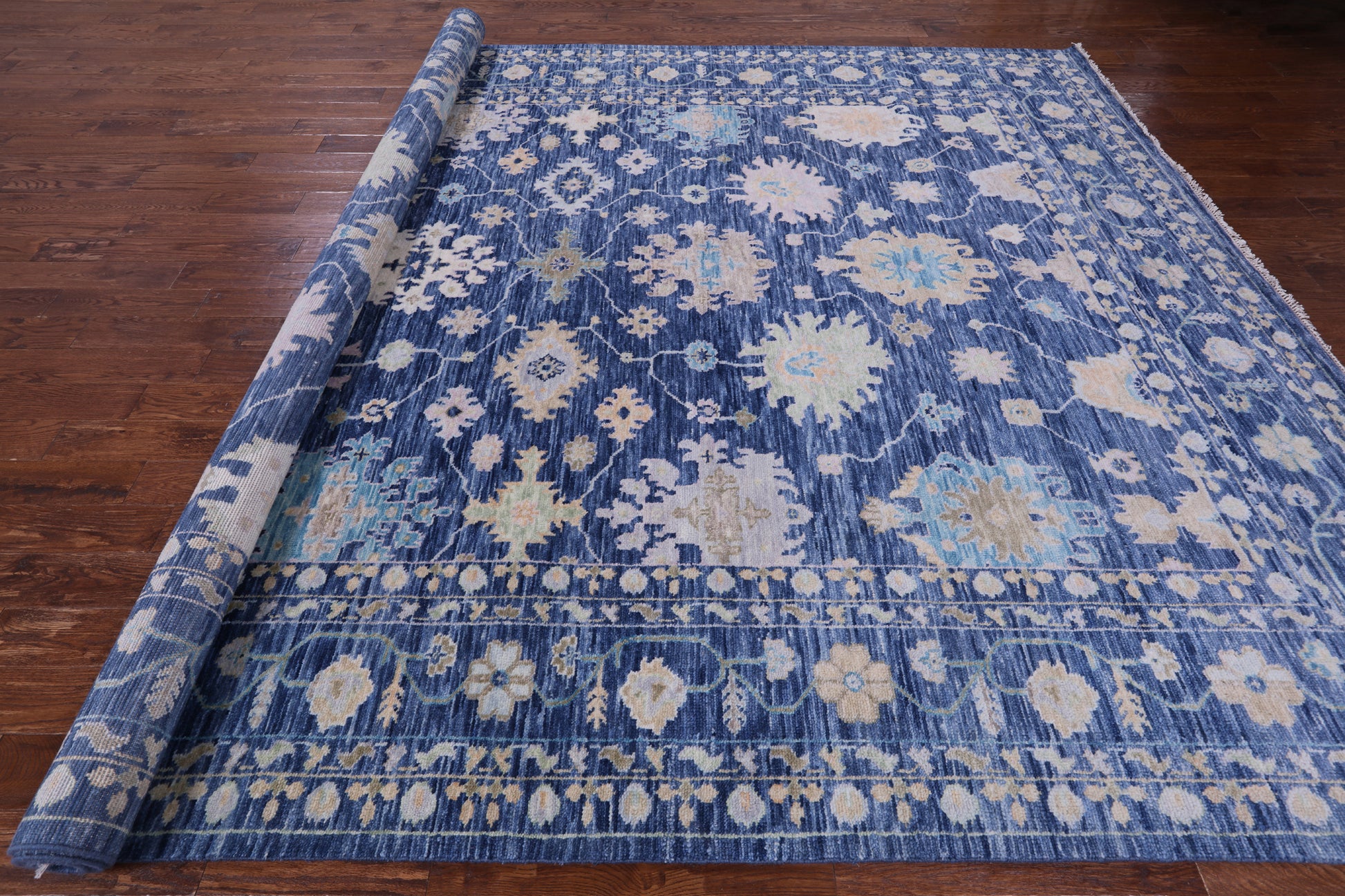 Blue Turkish Oushak Handmade Wool Rug - 10' 4" X 13' 11" - Golden Nile