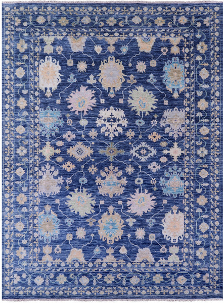 Blue Turkish Oushak Handmade Wool Rug - 10' 4" X 13' 11" - Golden Nile