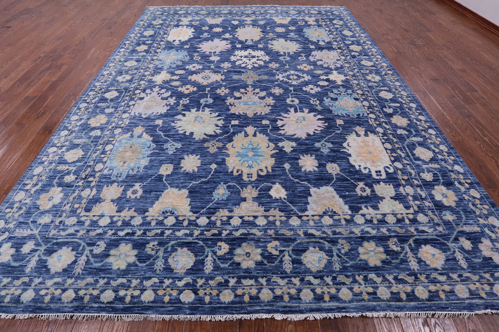 Blue Turkish Oushak Handmade Wool Rug - 10' 4" X 13' 11" - Golden Nile