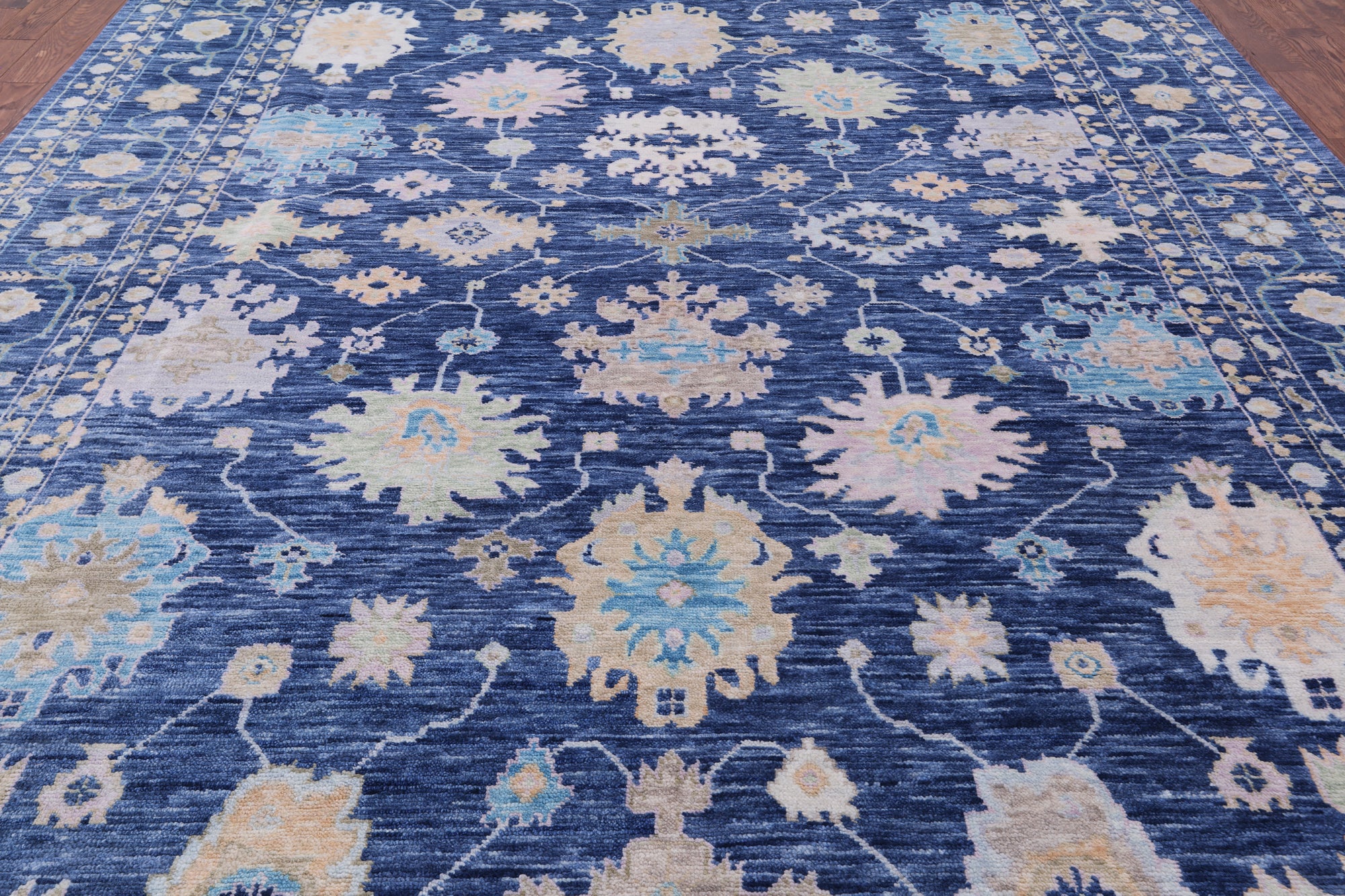 Blue Turkish Oushak Handmade Wool Rug - 10' 4" X 13' 11" - Golden Nile