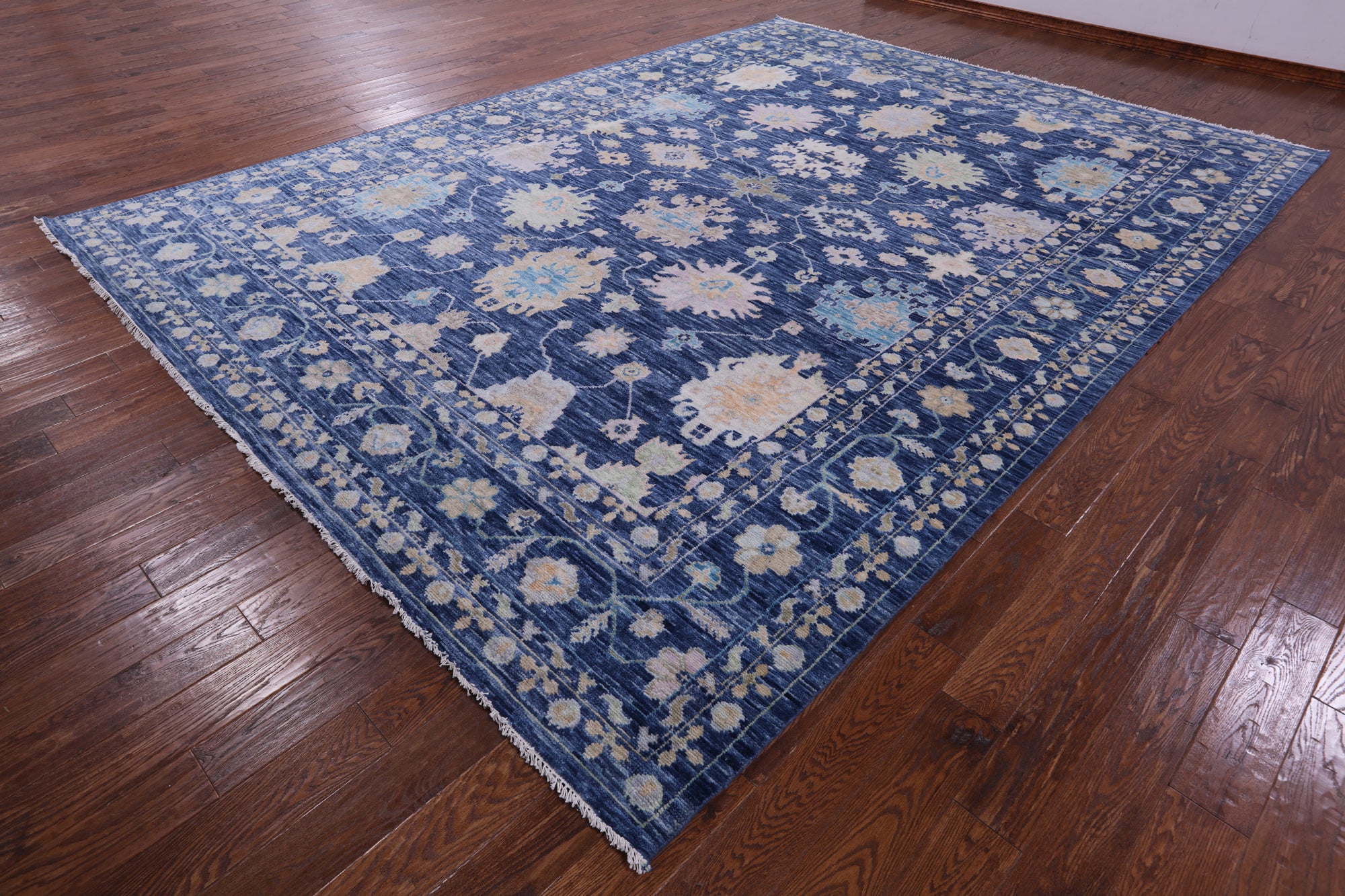 Blue Turkish Oushak Handmade Wool Rug - 10' 4" X 13' 11" - Golden Nile