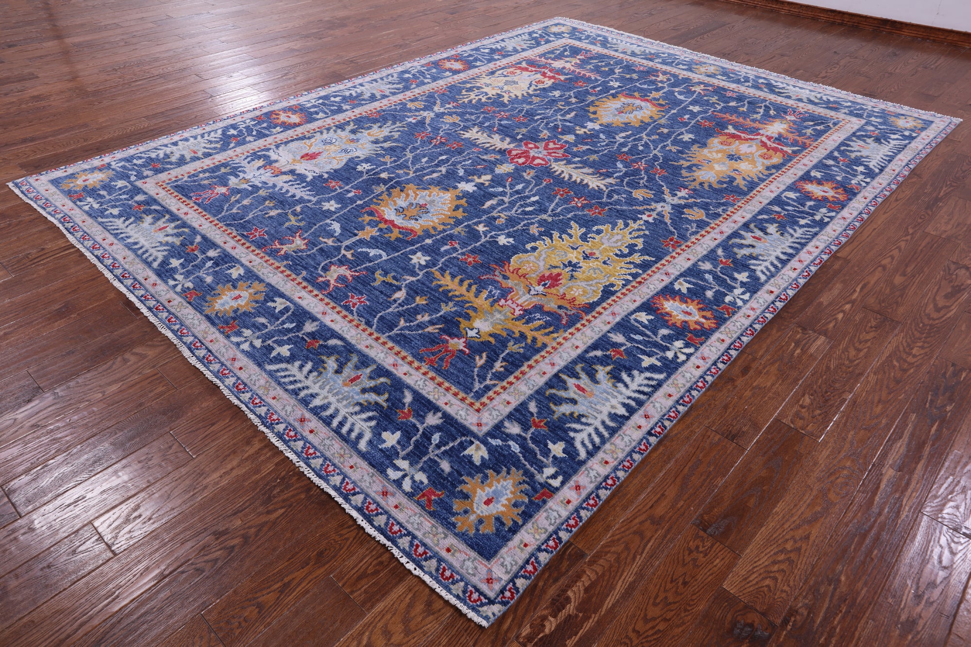 Blue Turkish Oushak Handmade Wool Rug - 8' 10" X 11' 11" - Golden Nile