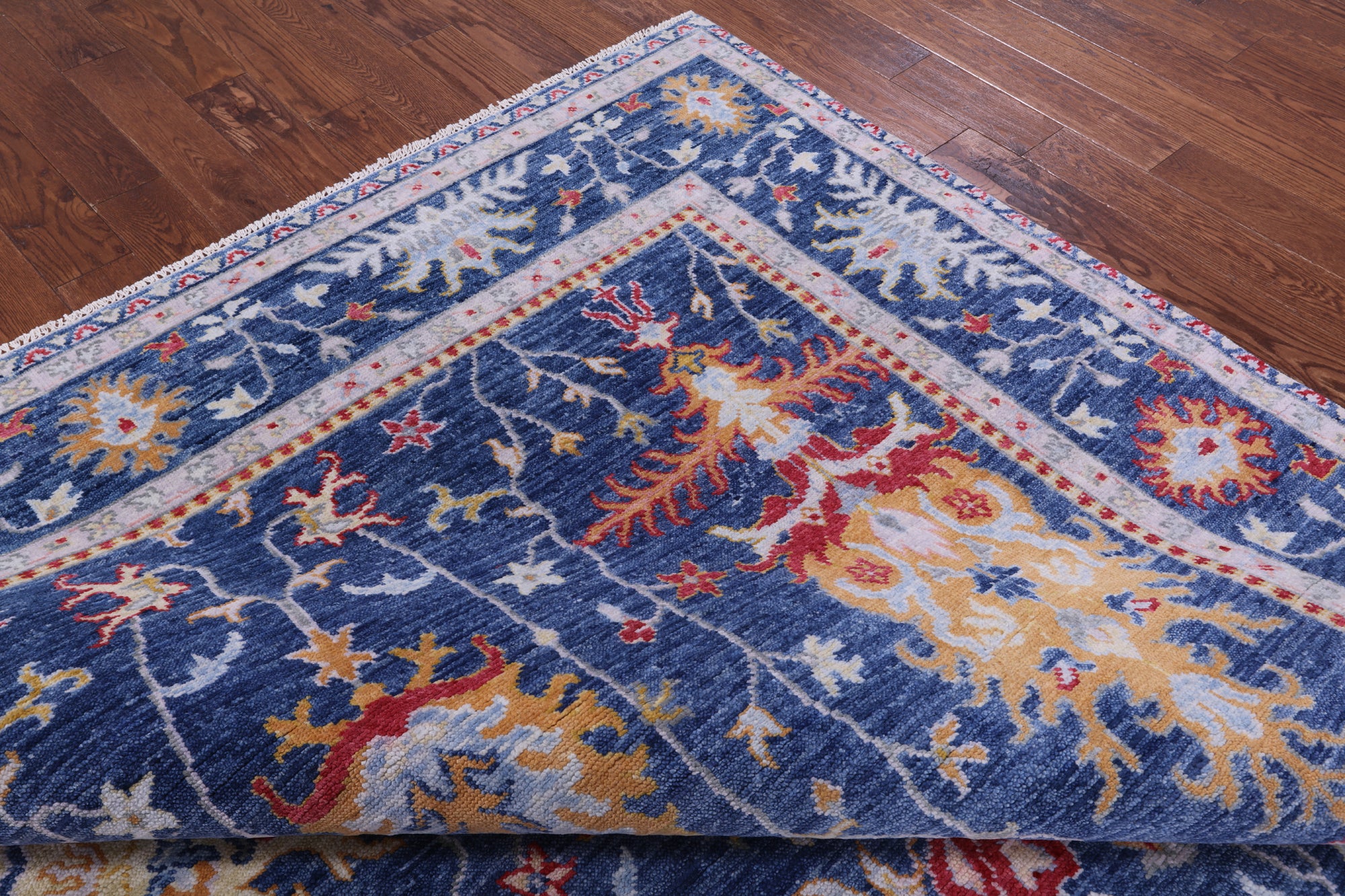 Blue Turkish Oushak Handmade Wool Rug - 8' 10" X 11' 11" - Golden Nile