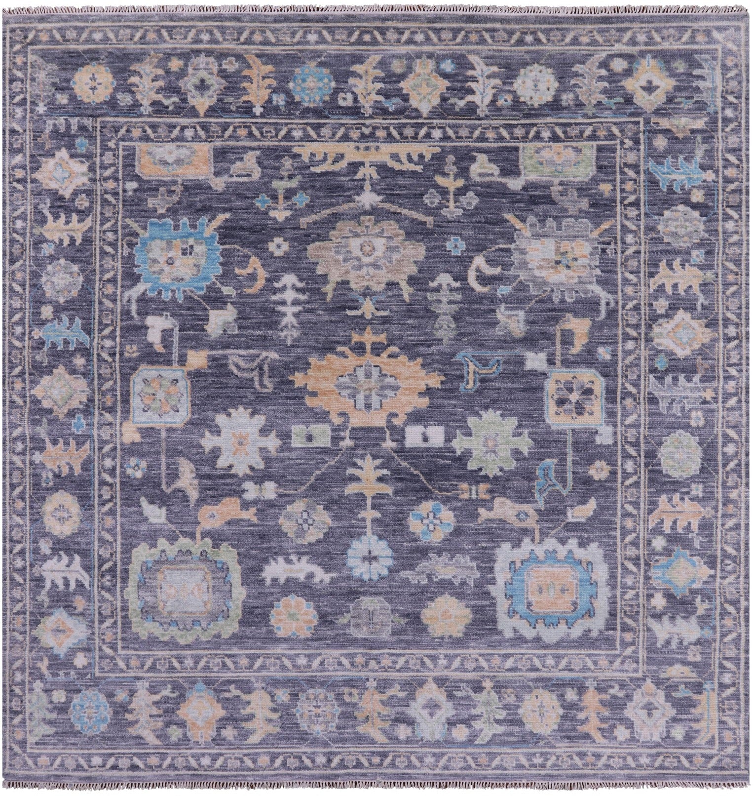 Grey Square Turkish Oushak Hand Knotted Wool Rug - 8' 0" X 8' 2" - Golden Nile