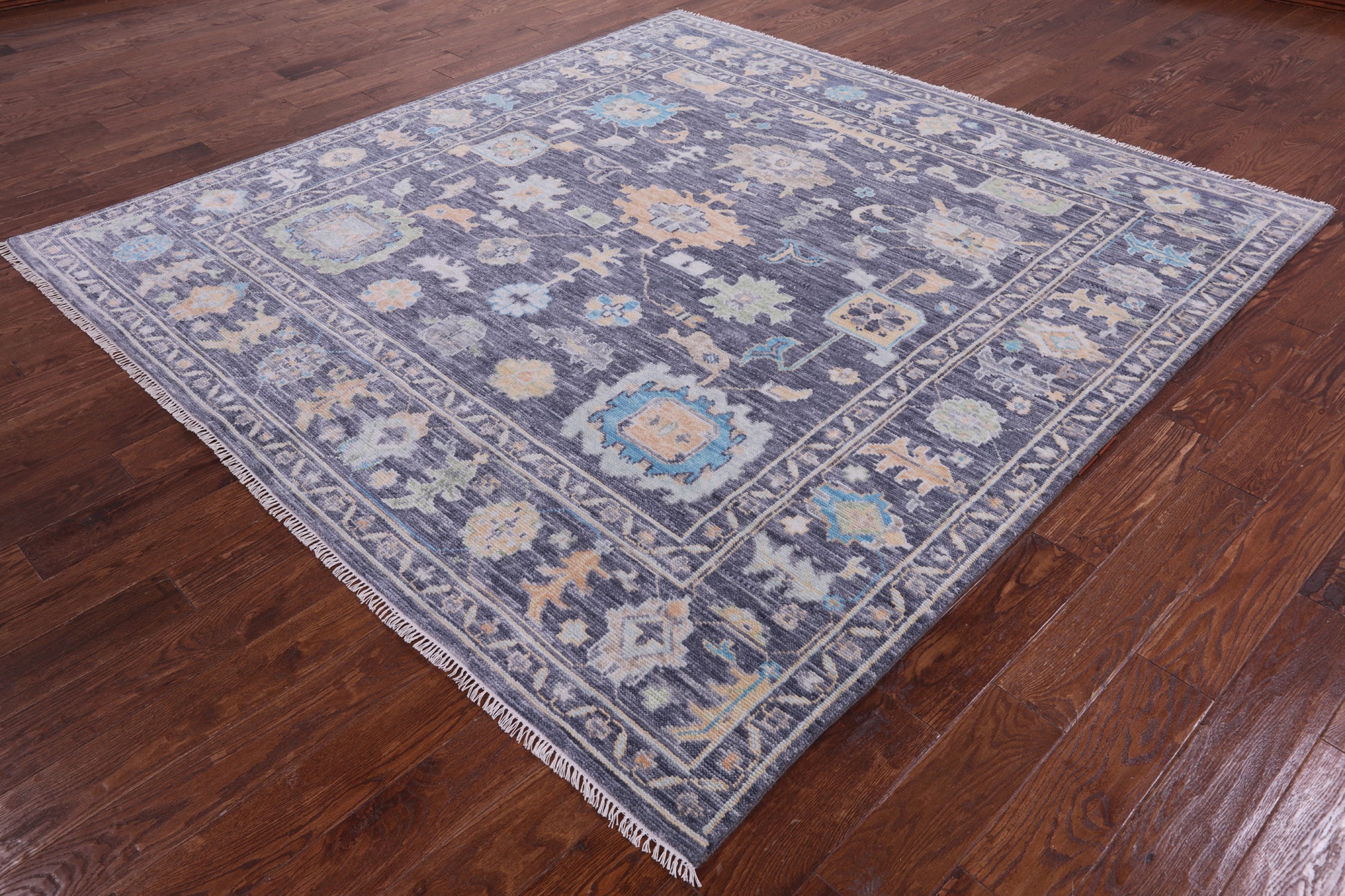 Grey Square Turkish Oushak Hand Knotted Wool Rug - 8' 0" X 8' 2" - Golden Nile