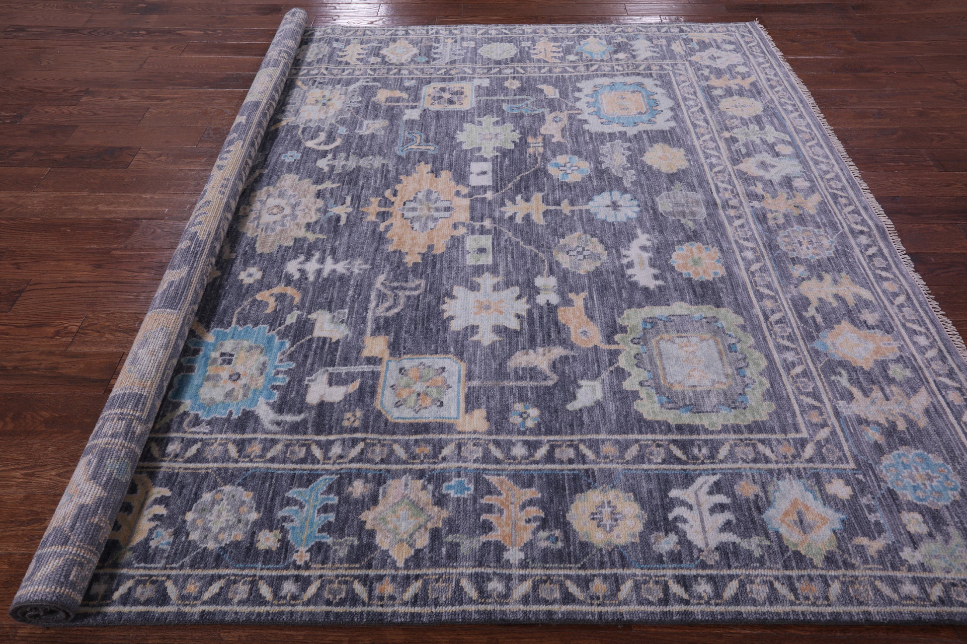 Grey Square Turkish Oushak Hand Knotted Wool Rug - 8' 0" X 8' 2" - Golden Nile