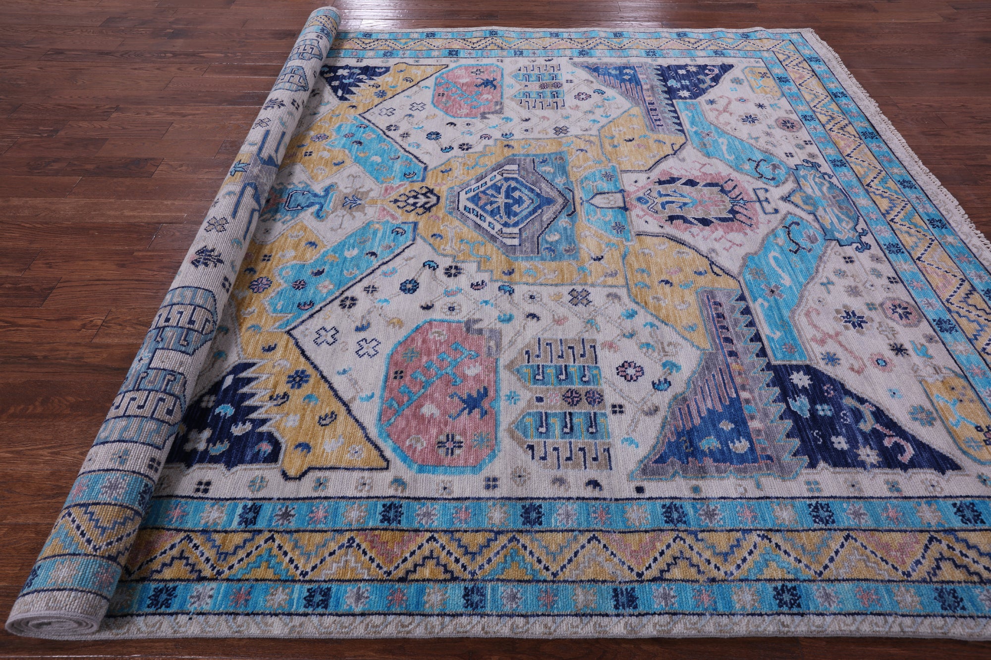 Ivory Turkish Oushak Hand Knotted Wool Rug - 9' 1" X 11' 7" - Golden Nile