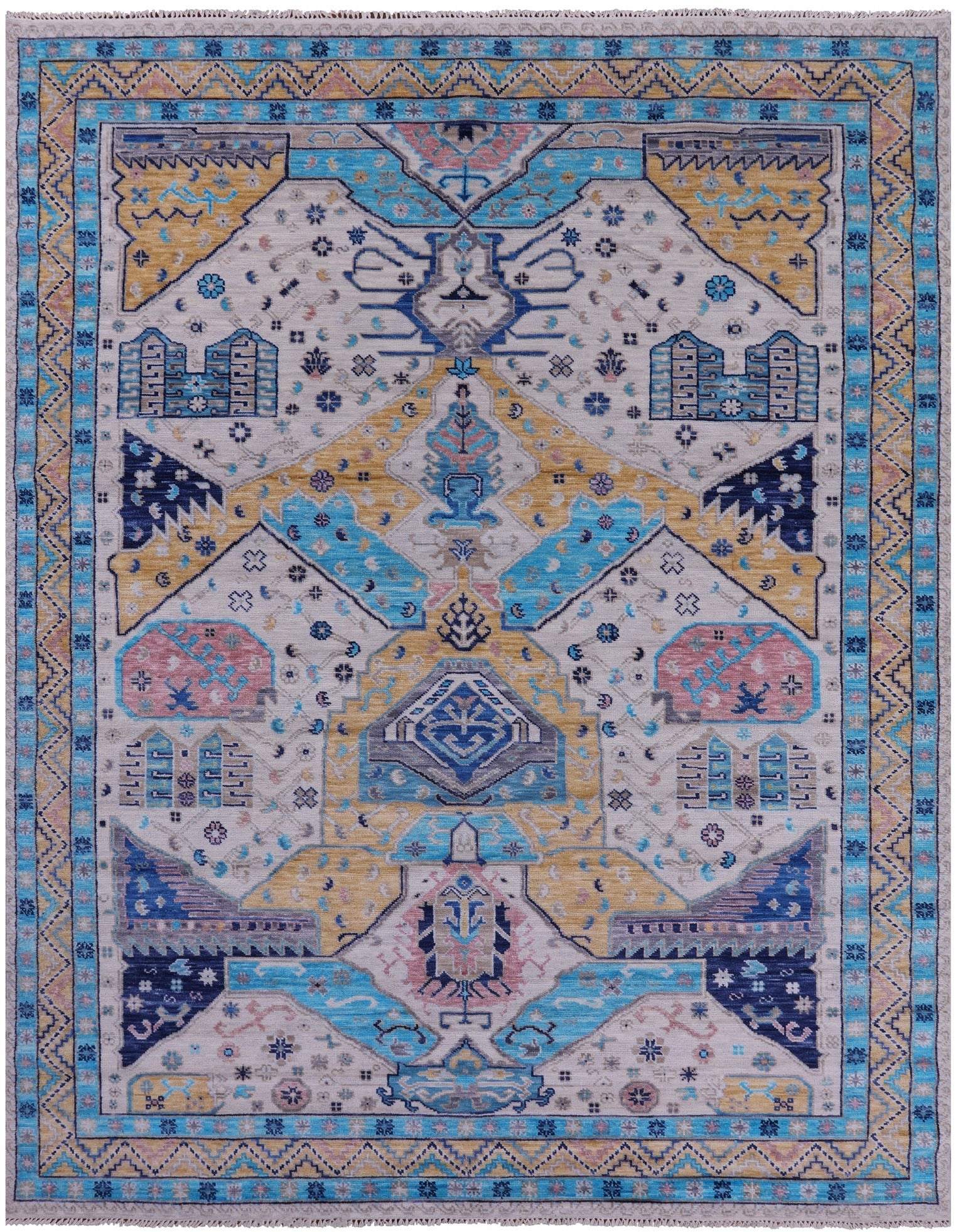 Ivory Turkish Oushak Hand Knotted Wool Rug - 9' 1" X 11' 7" - Golden Nile