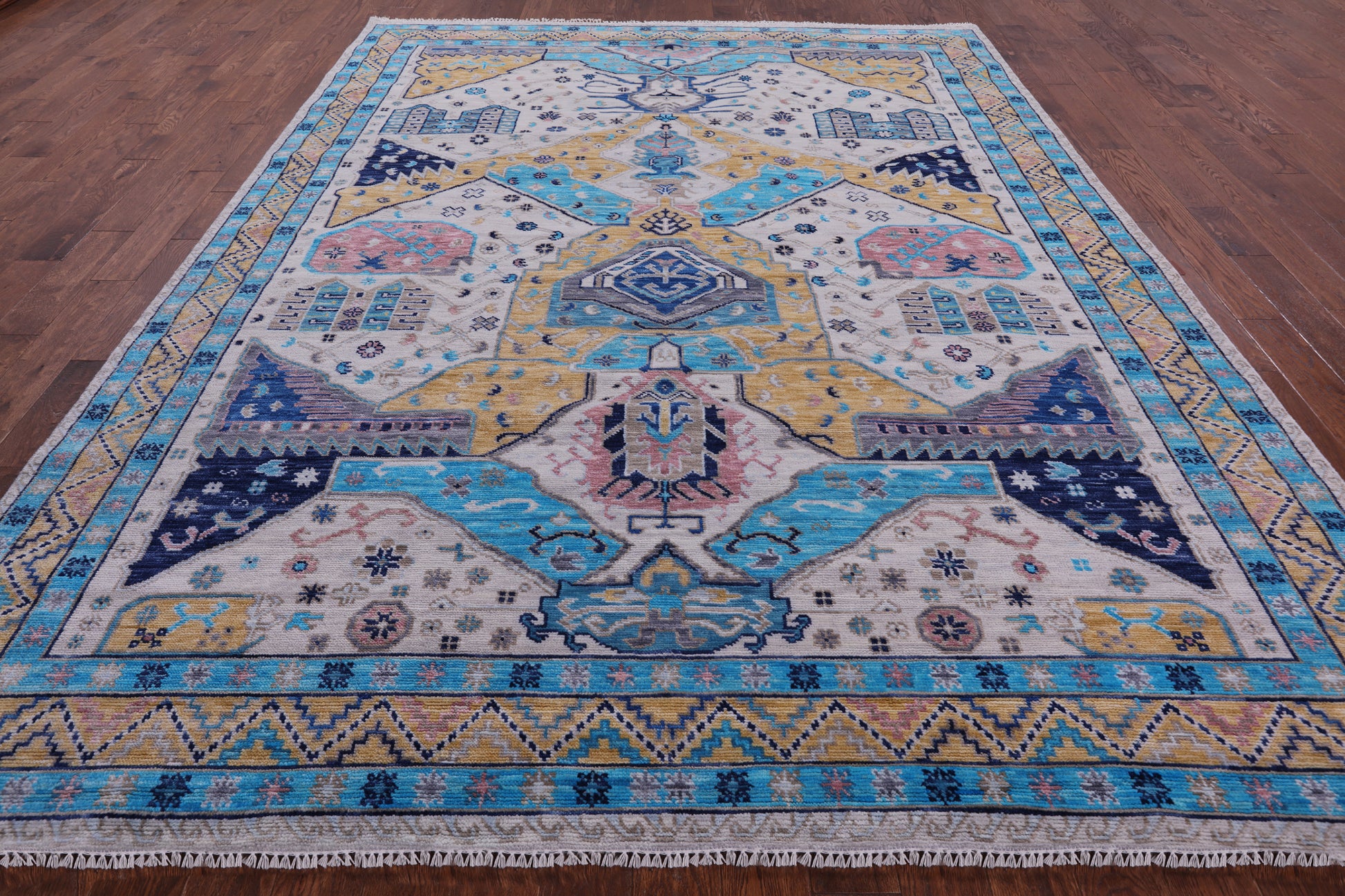Ivory Turkish Oushak Hand Knotted Wool Rug - 9' 1" X 11' 7" - Golden Nile