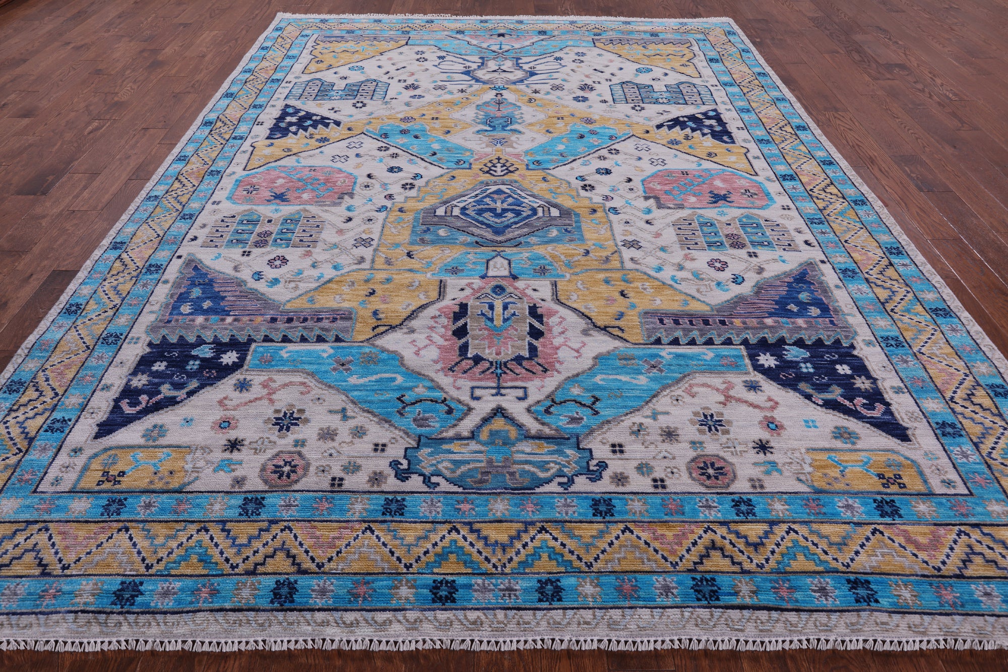 Ivory Turkish Oushak Hand Knotted Wool Rug - 9' 1" X 11' 7" - Golden Nile