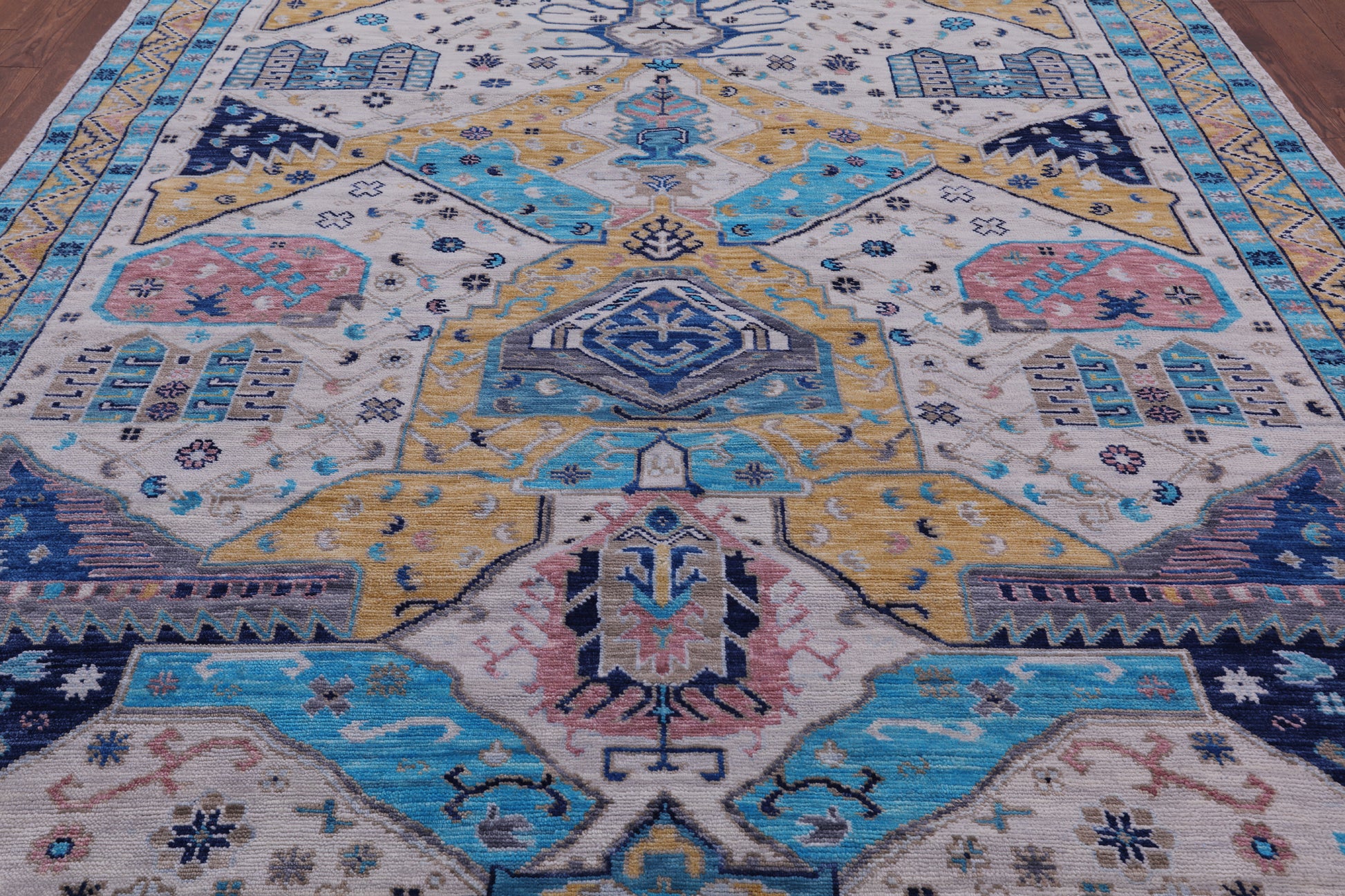 Ivory Turkish Oushak Hand Knotted Wool Rug - 9' 1" X 11' 7" - Golden Nile