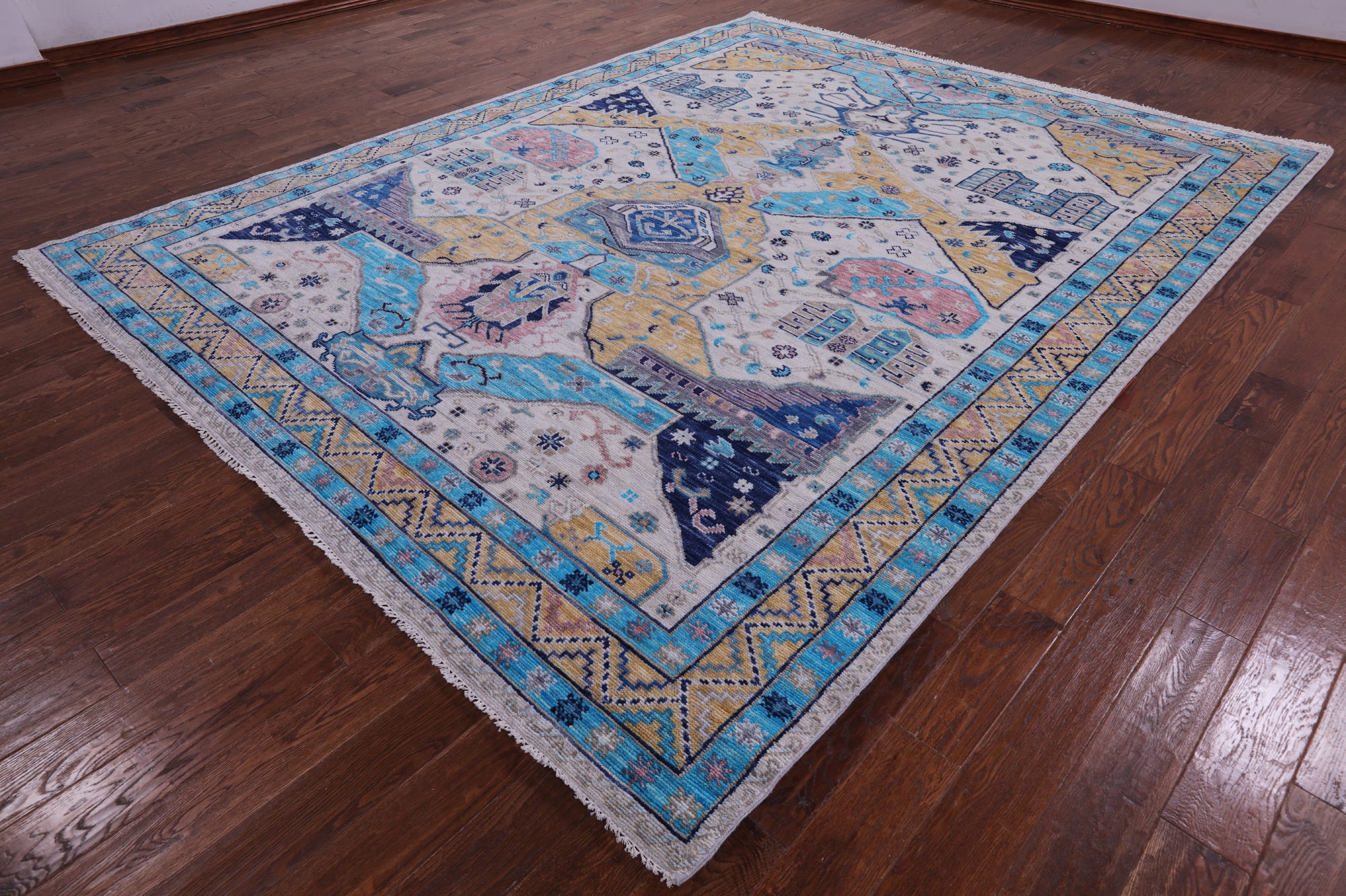 Ivory Turkish Oushak Hand Knotted Wool Rug - 9' 1" X 11' 7" - Golden Nile