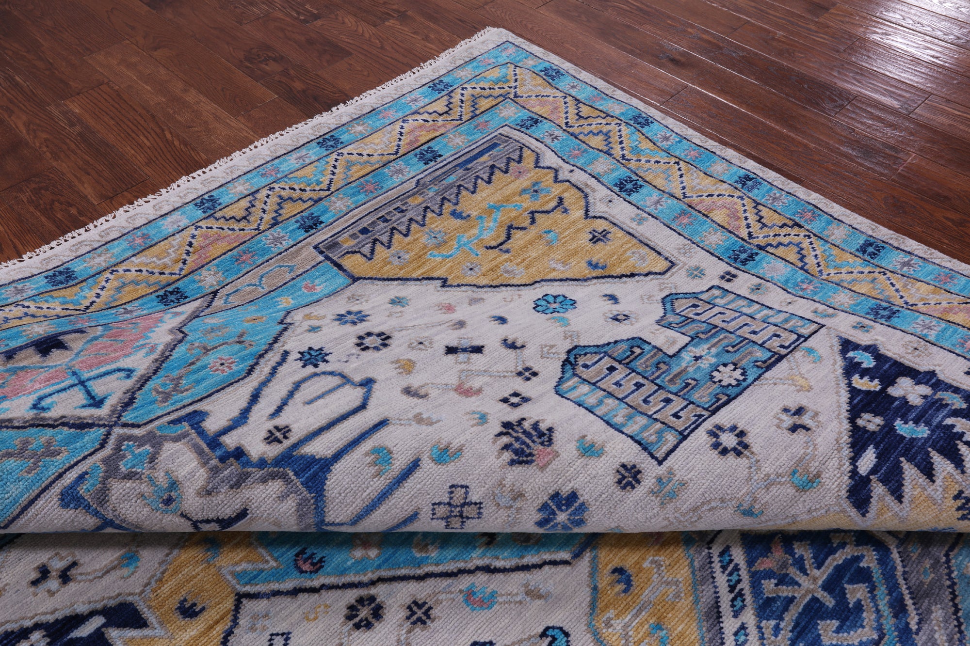 Ivory Turkish Oushak Hand Knotted Wool Rug - 9' 1" X 11' 7" - Golden Nile
