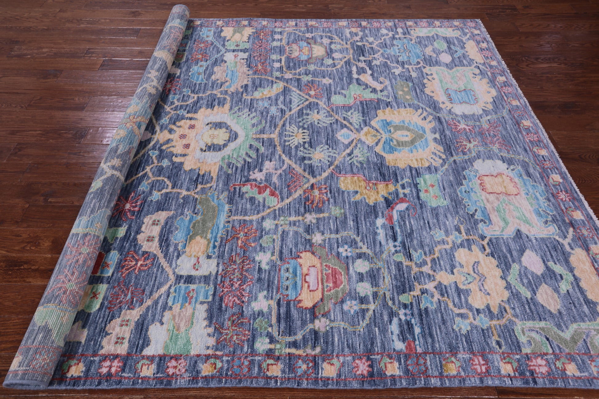 Grey Turkish Oushak Hand Knotted Wool Rug - 7' 11" X 10' 1" - Golden Nile