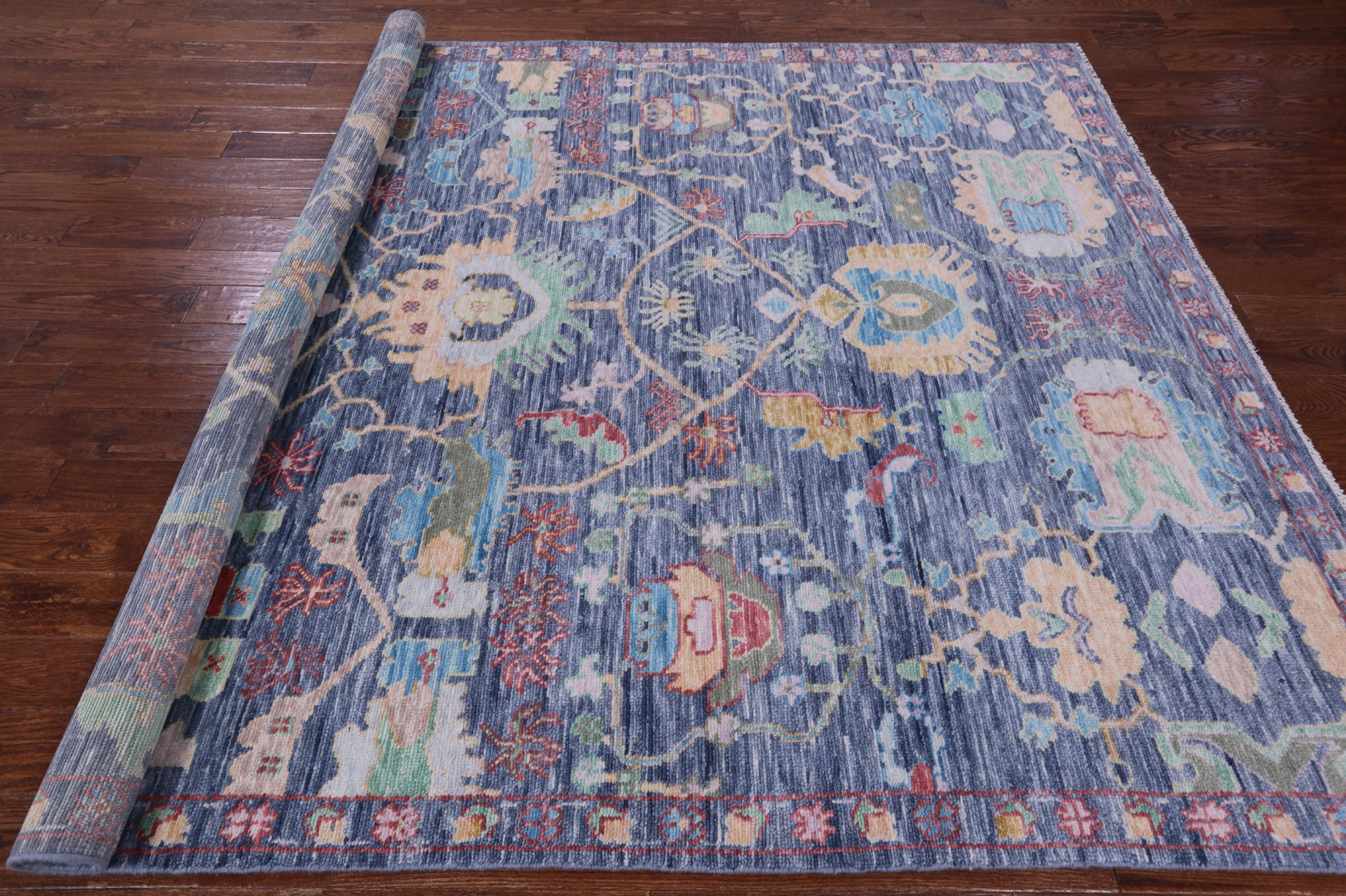 Grey Turkish Oushak Hand Knotted Wool Rug - 7' 11" X 10' 1" - Golden Nile