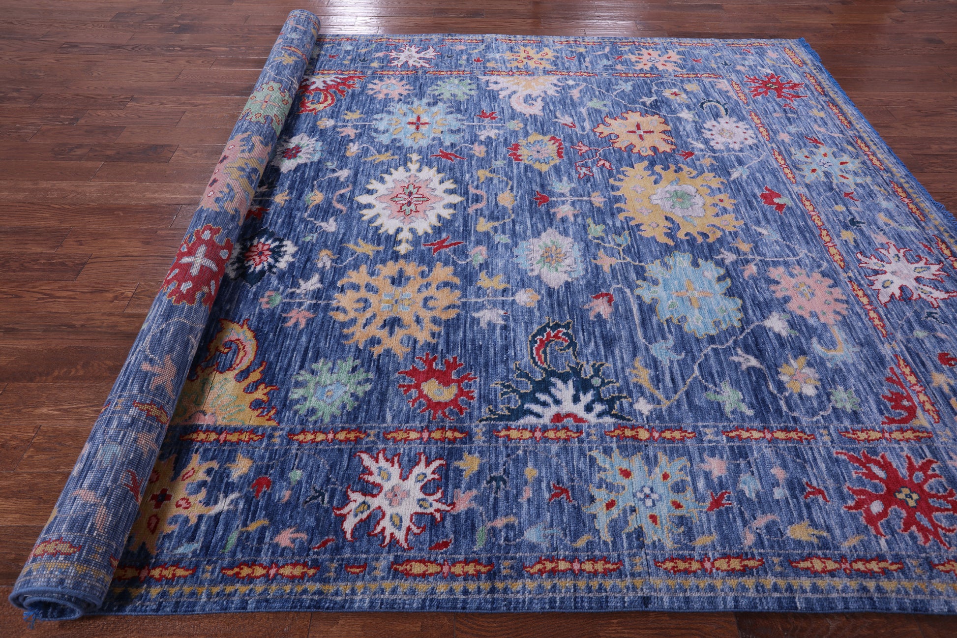 Blue Turkish Oushak Hand Knotted Wool Rug - 9' 0" X 11' 10" - Golden Nile
