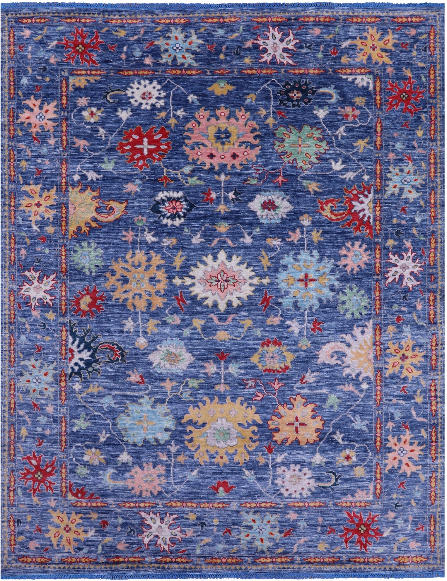 Blue Turkish Oushak Hand Knotted Wool Rug - 9' 0" X 11' 10" - Golden Nile