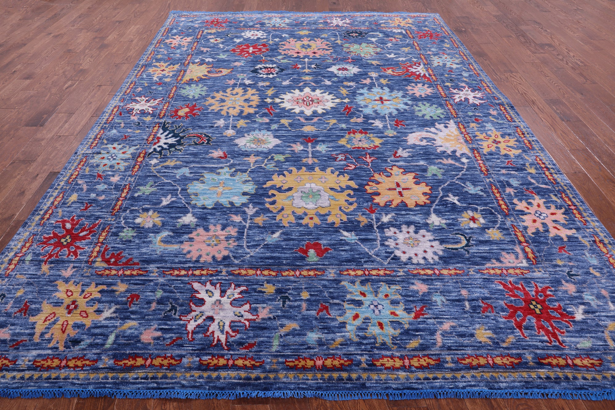 Blue Turkish Oushak Hand Knotted Wool Rug - 9' 0" X 11' 10" - Golden Nile