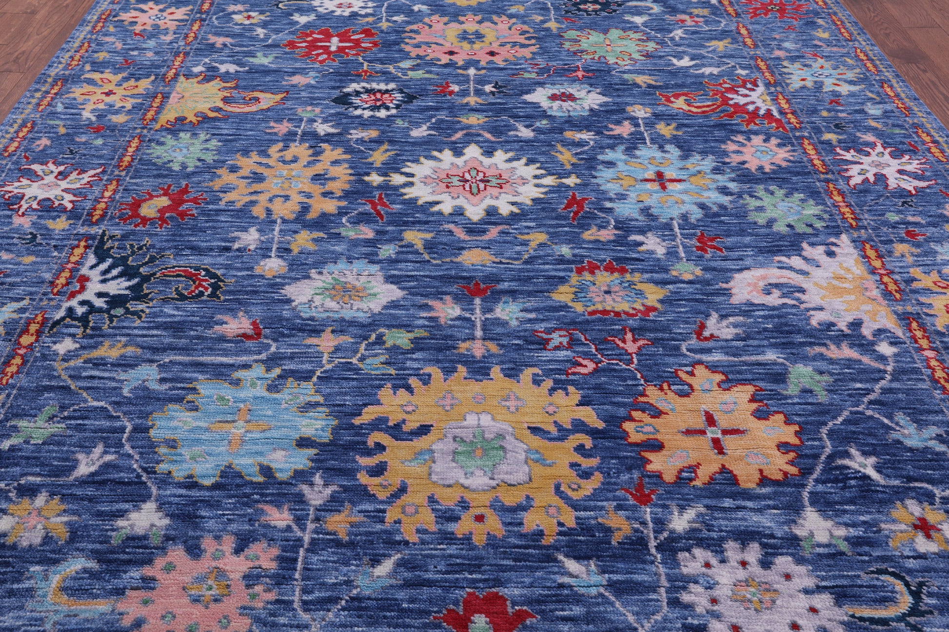 Blue Turkish Oushak Hand Knotted Wool Rug - 9' 0" X 11' 10" - Golden Nile