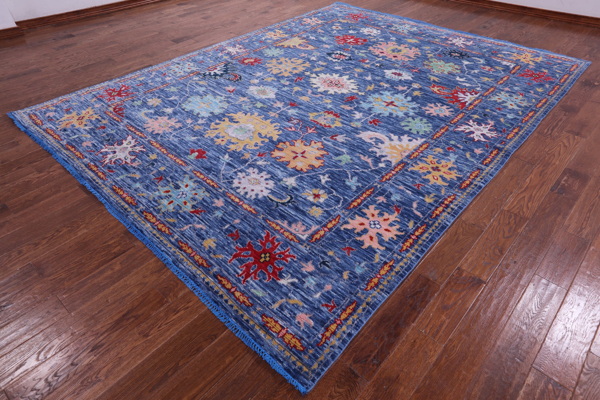 Blue Turkish Oushak Hand Knotted Wool Rug - 9' 0" X 11' 10" - Golden Nile