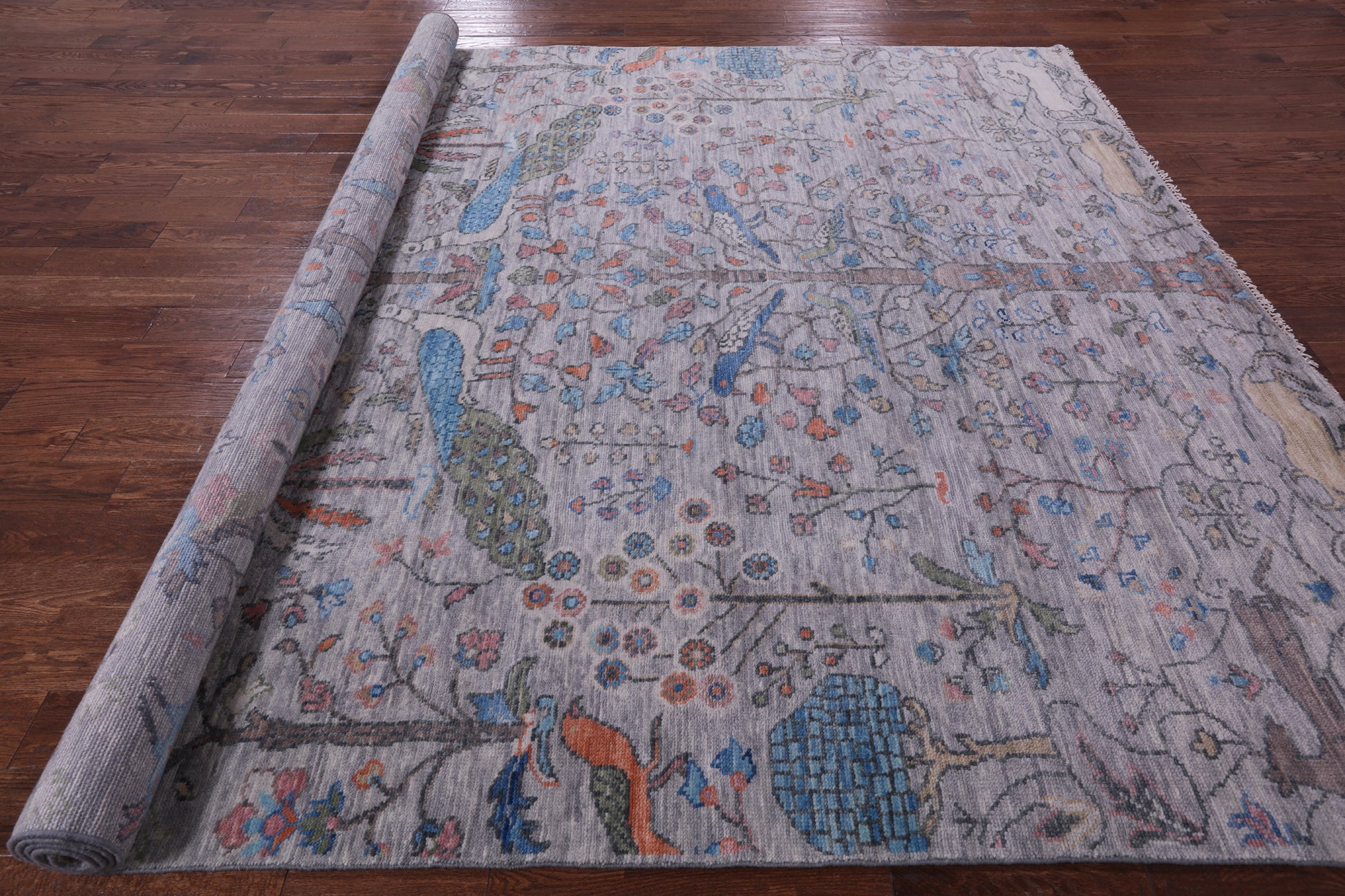 Grey Tree Of Life Persian Handmade Wool Rug - 9' 3" X 11' 10" - Golden Nile