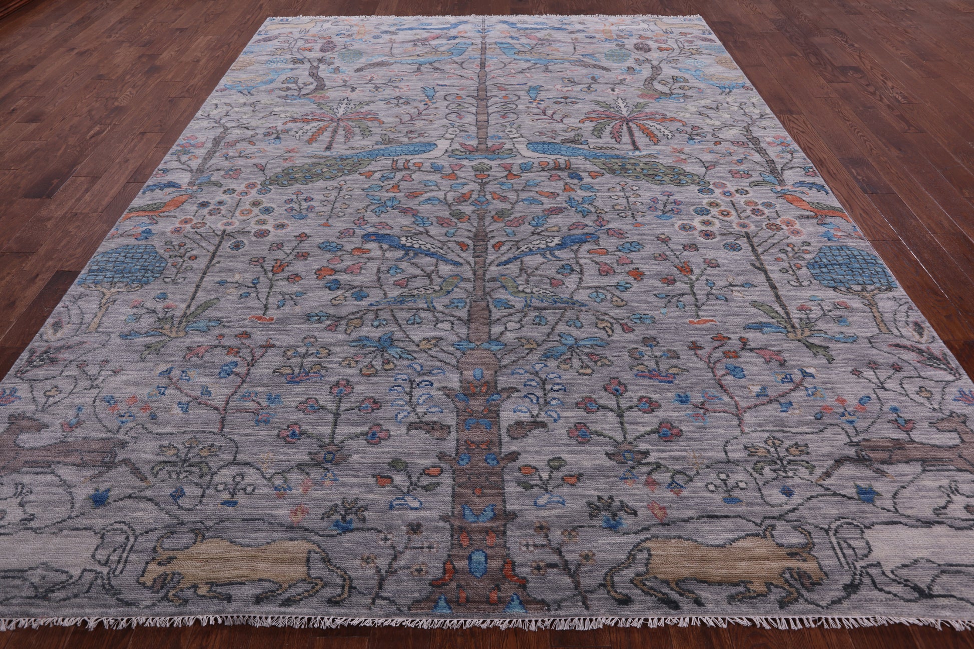 Grey Tree Of Life Persian Handmade Wool Rug - 9' 3" X 11' 10" - Golden Nile