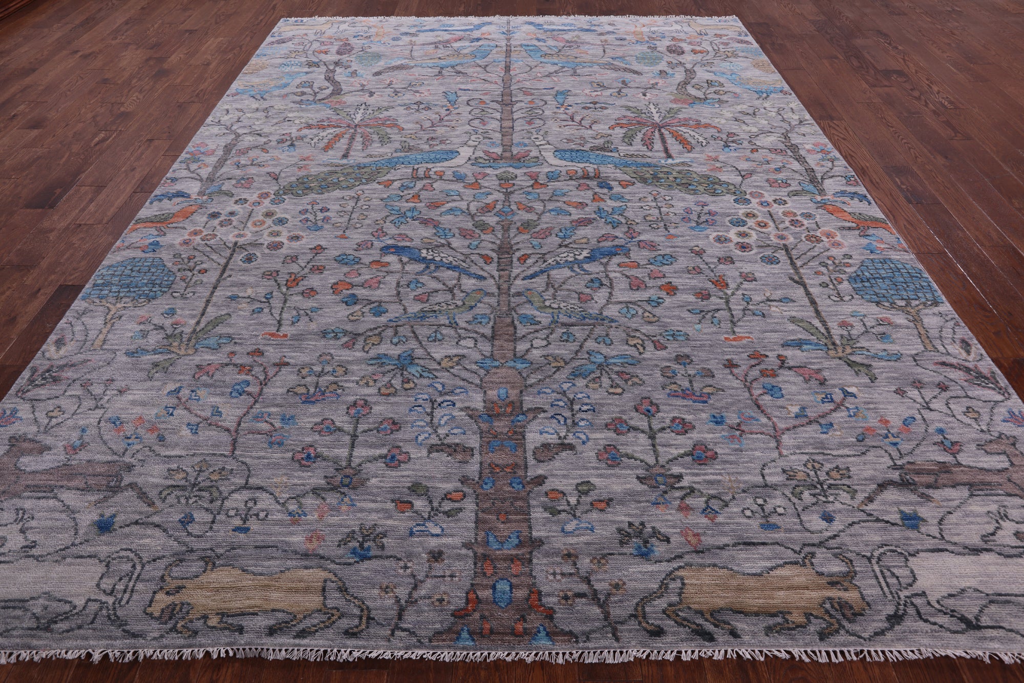 Grey Tree Of Life Persian Handmade Wool Rug - 9' 3" X 11' 10" - Golden Nile