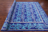 Blue William Morris Hand Knotted Wool Rug - 8' 10" X 12' 5" - Golden Nile