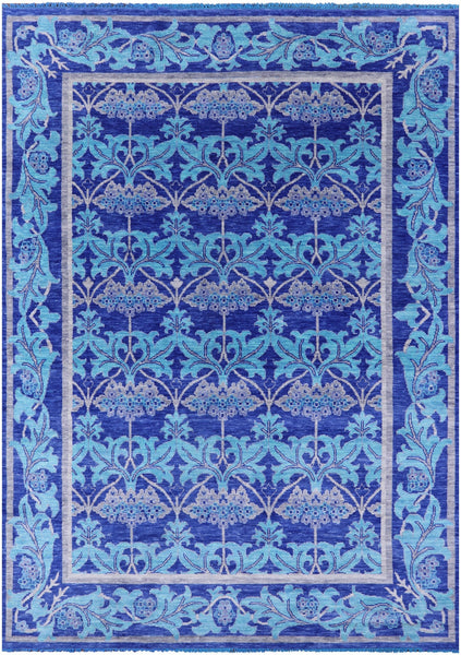 Blue William Morris Hand Knotted Wool Rug - 8' 10" X 12' 5" - Golden Nile