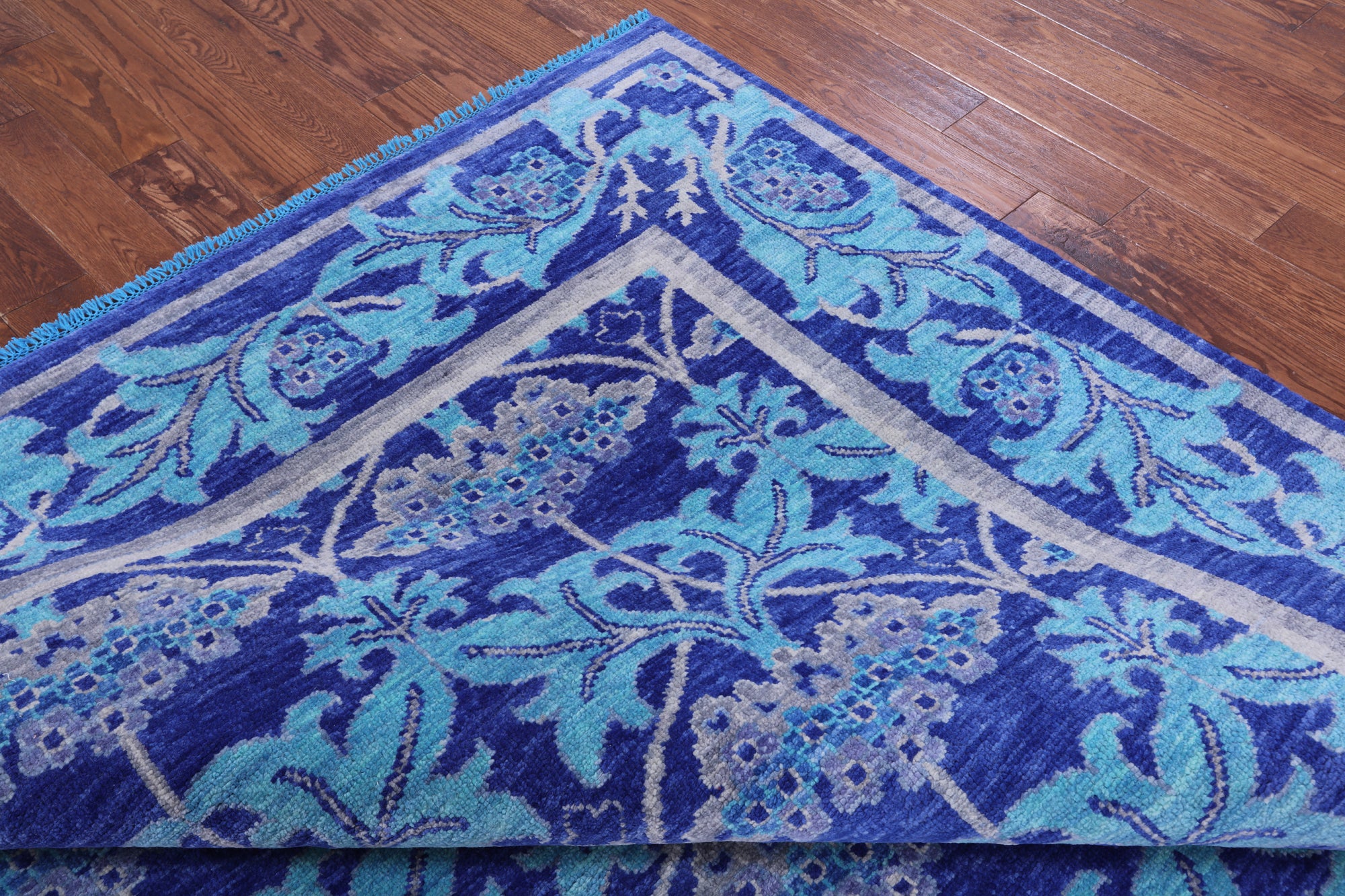 Blue William Morris Hand Knotted Wool Rug - 8' 10" X 12' 5" - Golden Nile