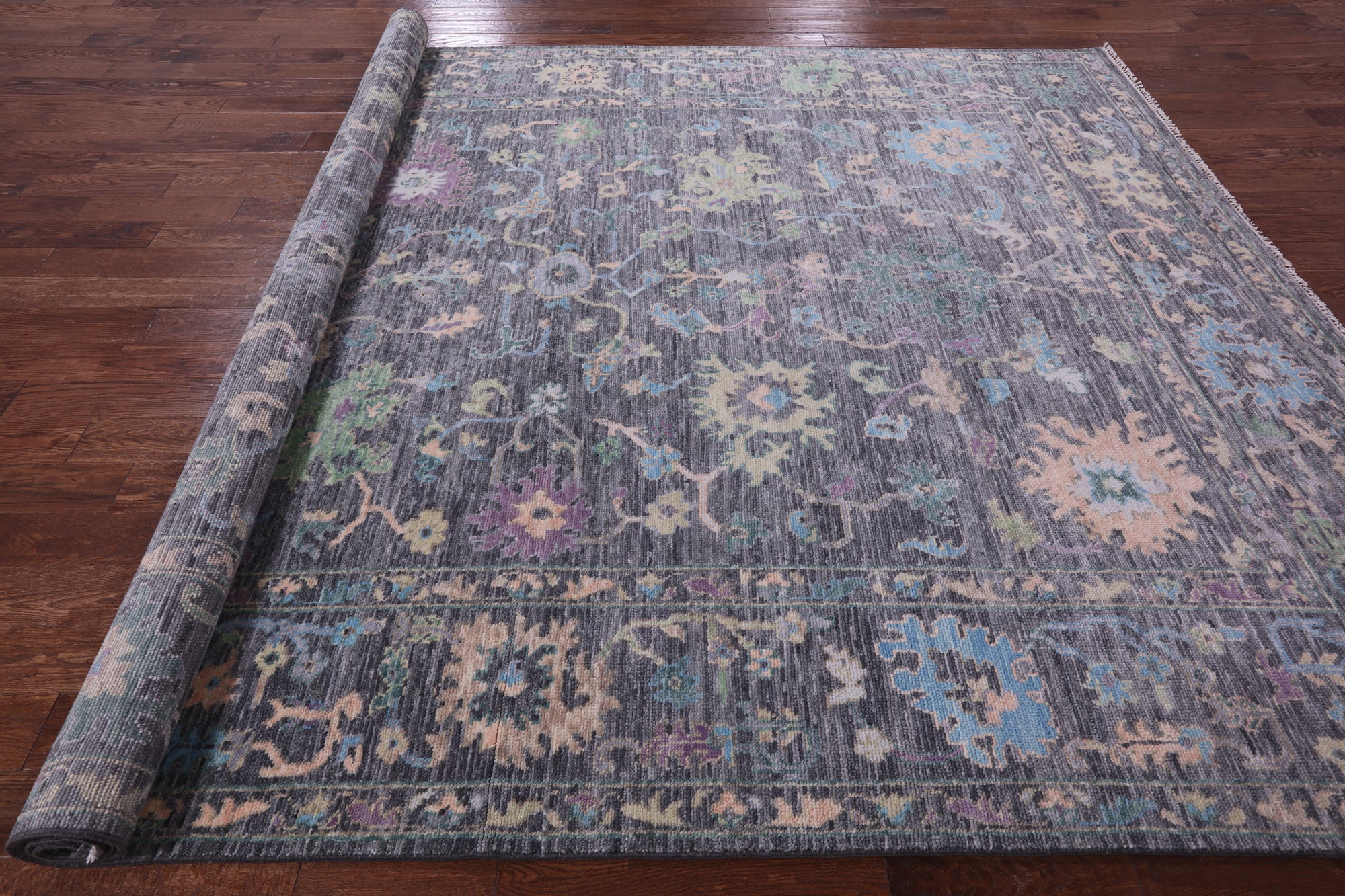 Grey Turkish Oushak Hand Knotted Wool Rug - 9' 3" X 12' 2" - Golden Nile