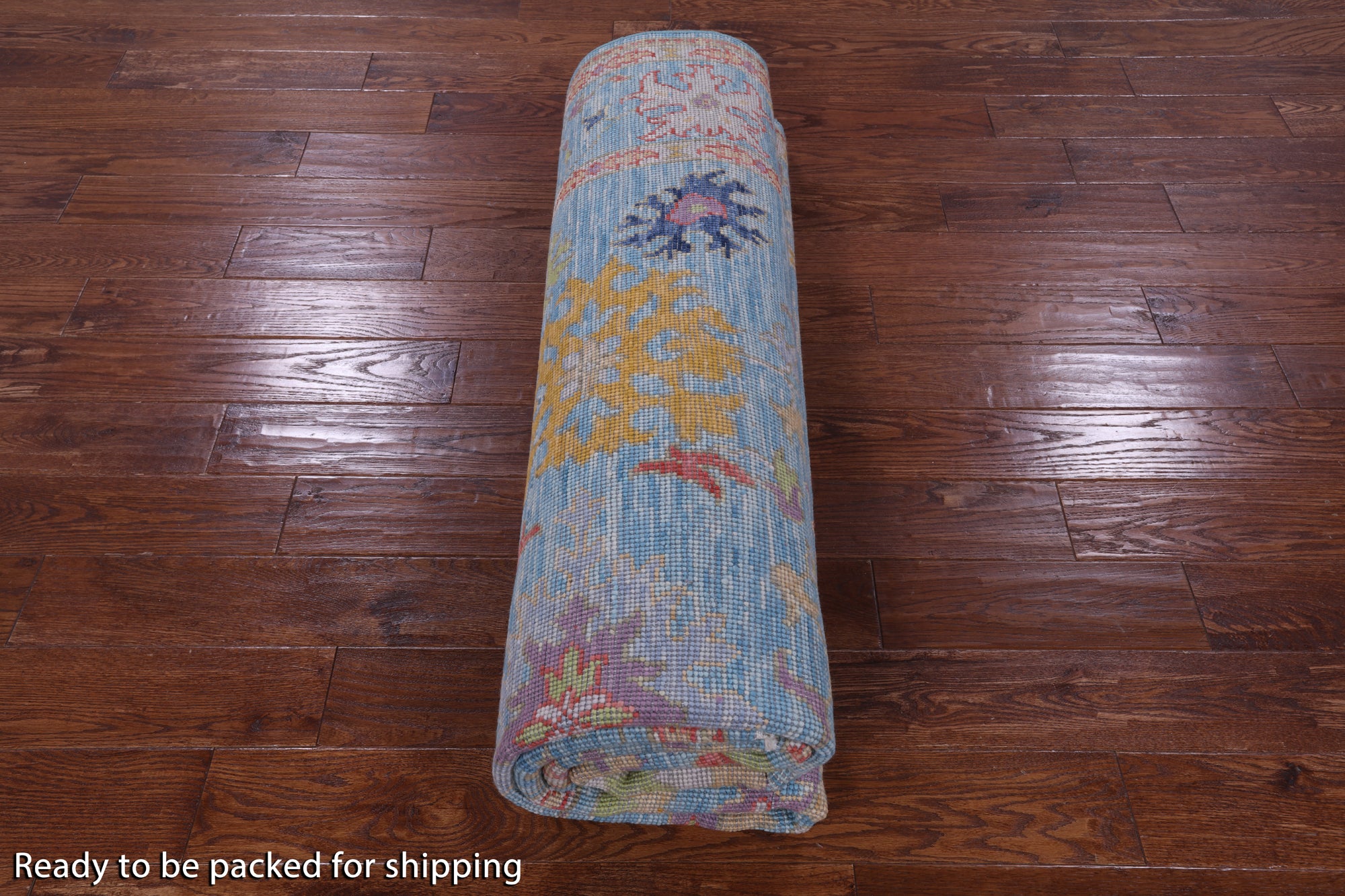 Blue Square Turkish Oushak Hand Knotted Wool Rug - 7' 11" X 8' 1" - Golden Nile