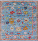 Blue Square Turkish Oushak Hand Knotted Wool Rug - 7' 11" X 8' 1" - Golden Nile