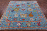 Blue Square Turkish Oushak Hand Knotted Wool Rug - 7' 11" X 8' 1" - Golden Nile