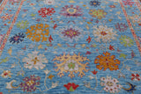 Blue Square Turkish Oushak Hand Knotted Wool Rug - 7' 11" X 8' 1" - Golden Nile