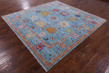 Blue Square Turkish Oushak Hand Knotted Wool Rug - 7' 11" X 8' 1" - Golden Nile