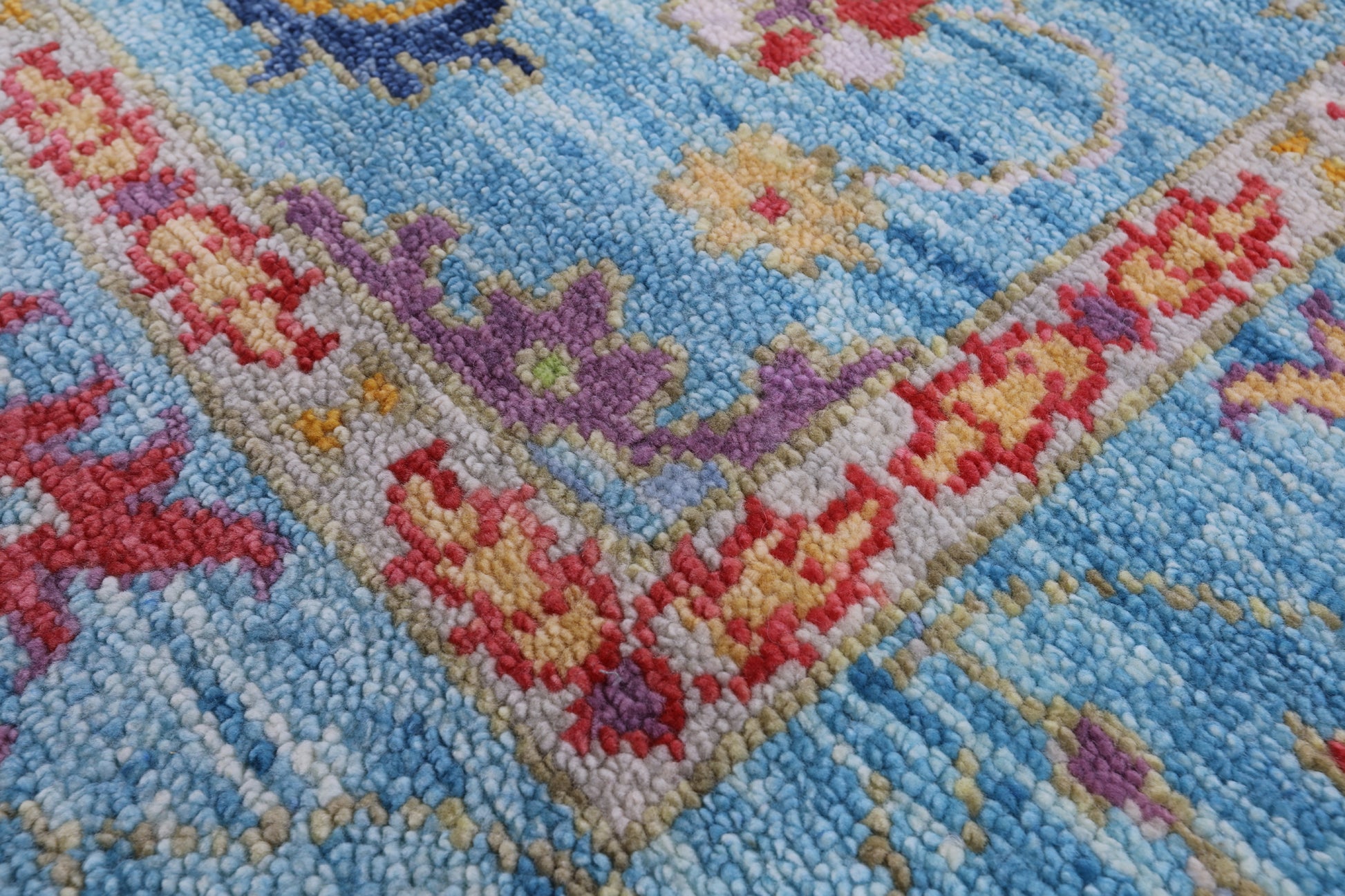 Blue Square Turkish Oushak Hand Knotted Wool Rug - 7' 11" X 8' 1" - Golden Nile