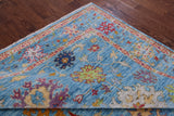 Blue Square Turkish Oushak Hand Knotted Wool Rug - 7' 11" X 8' 1" - Golden Nile