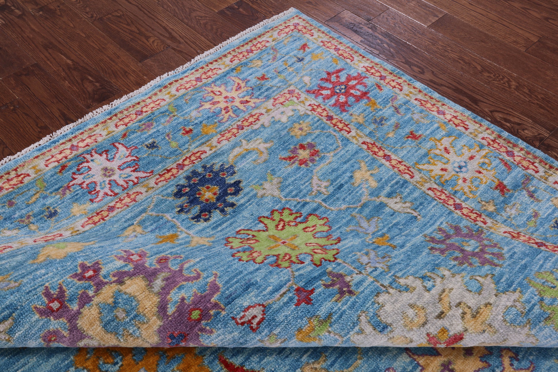 Blue Square Turkish Oushak Hand Knotted Wool Rug - 7' 11" X 8' 1" - Golden Nile