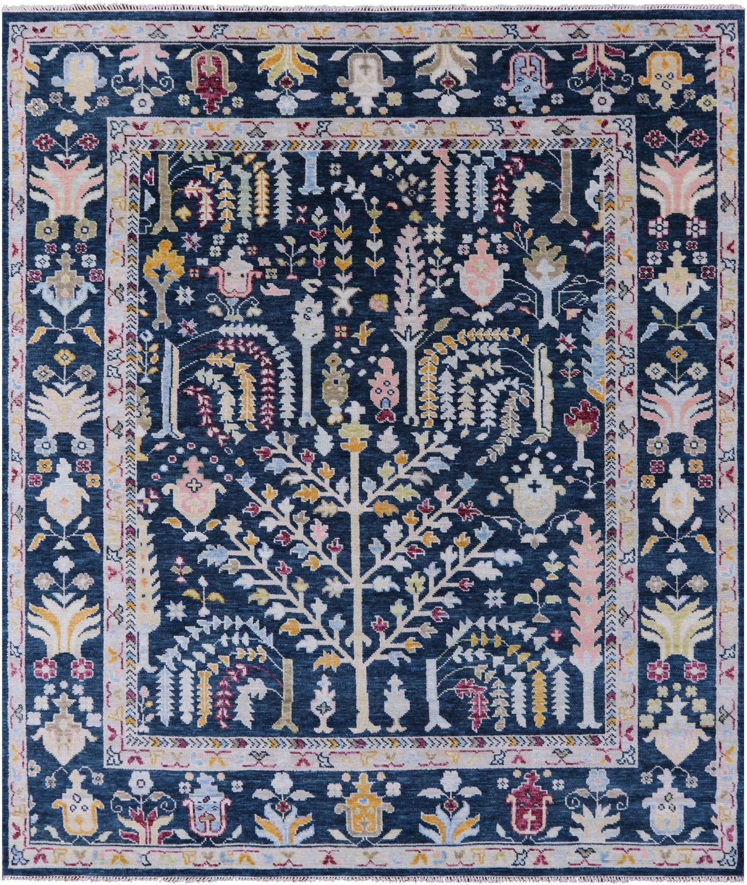 Blue Turkish Oushak Hand Knotted Wool Rug - 8' 2" X 9' 6" - Golden Nile