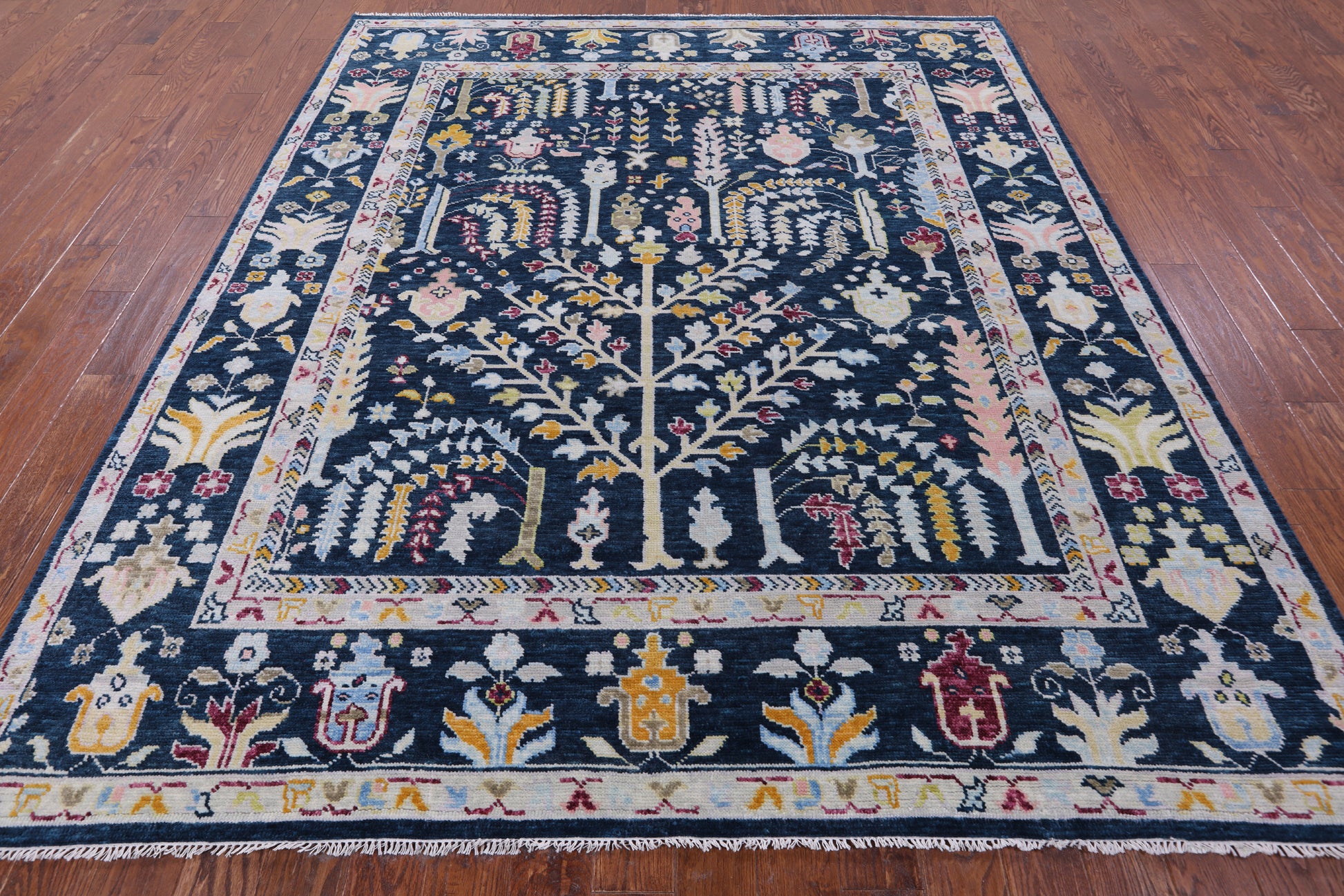 Blue Turkish Oushak Hand Knotted Wool Rug - 8' 2" X 9' 6" - Golden Nile