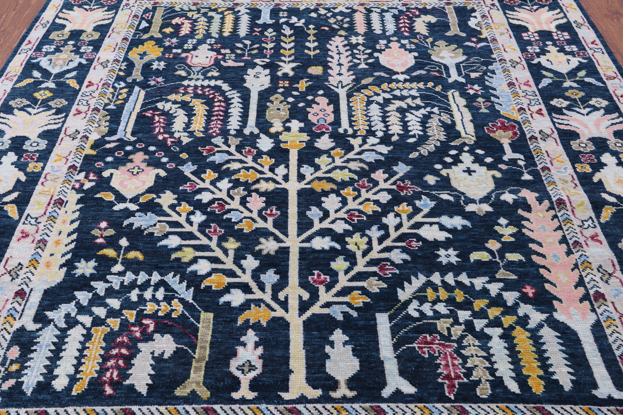 Blue Turkish Oushak Hand Knotted Wool Rug - 8' 2" X 9' 6" - Golden Nile