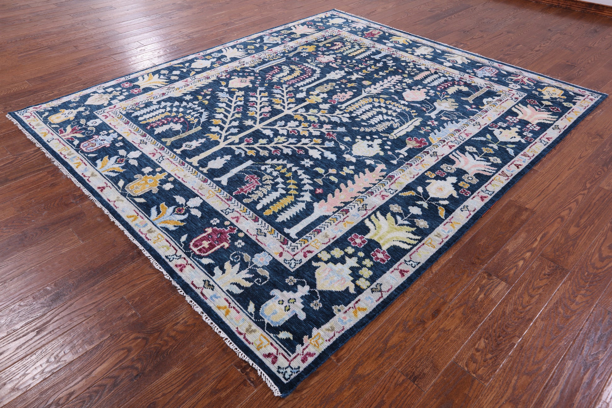 Blue Turkish Oushak Hand Knotted Wool Rug - 8' 2" X 9' 6" - Golden Nile